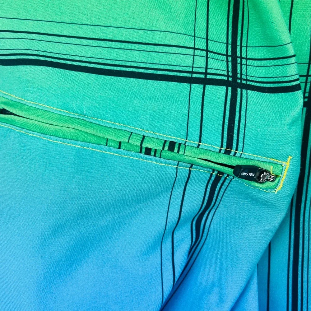 Hang‎ Ten Mens Board Shorts Size 32 Ombre Plaid Yellow Green Blue Swim Trunks